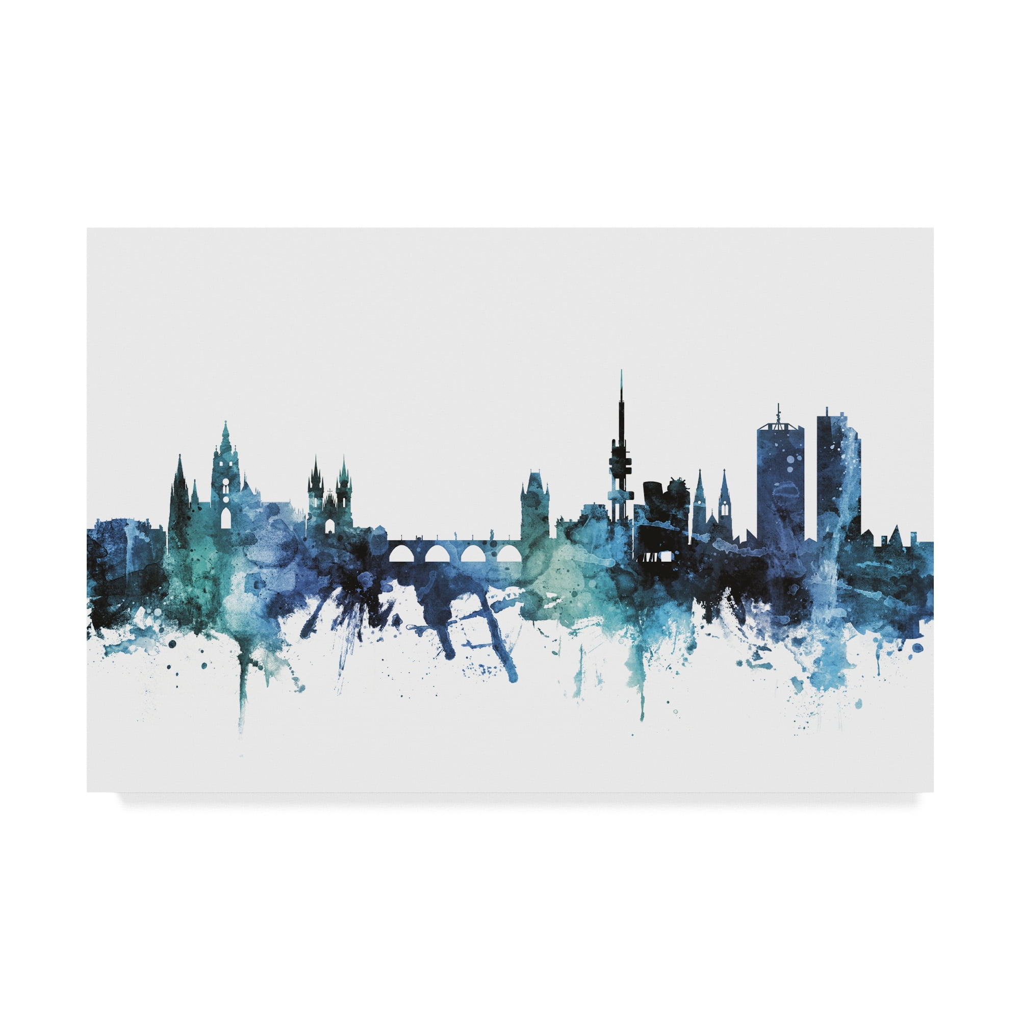 Trademark Fine Art 'Prague Czech Republic Blue Teal Skyline' Canvas Art by Michael Tompsett