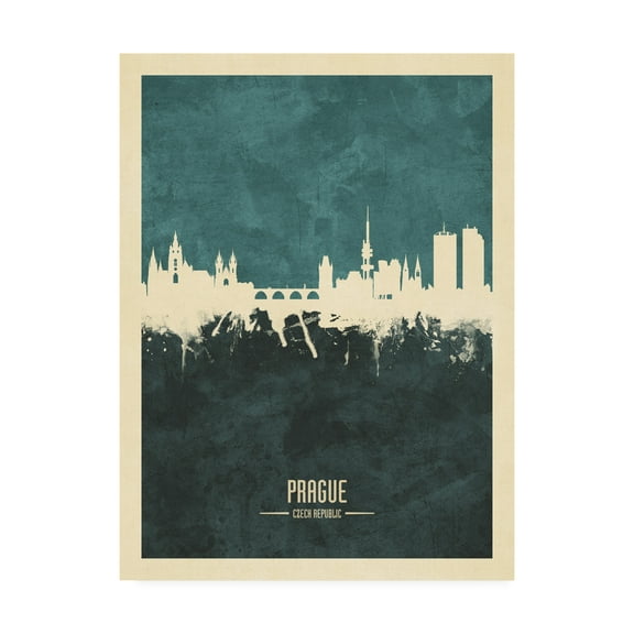 Trademark Fine Art 'Prague (Praha) Czech Republic Skyline Teal' Canvas Art by Michael Tompsett