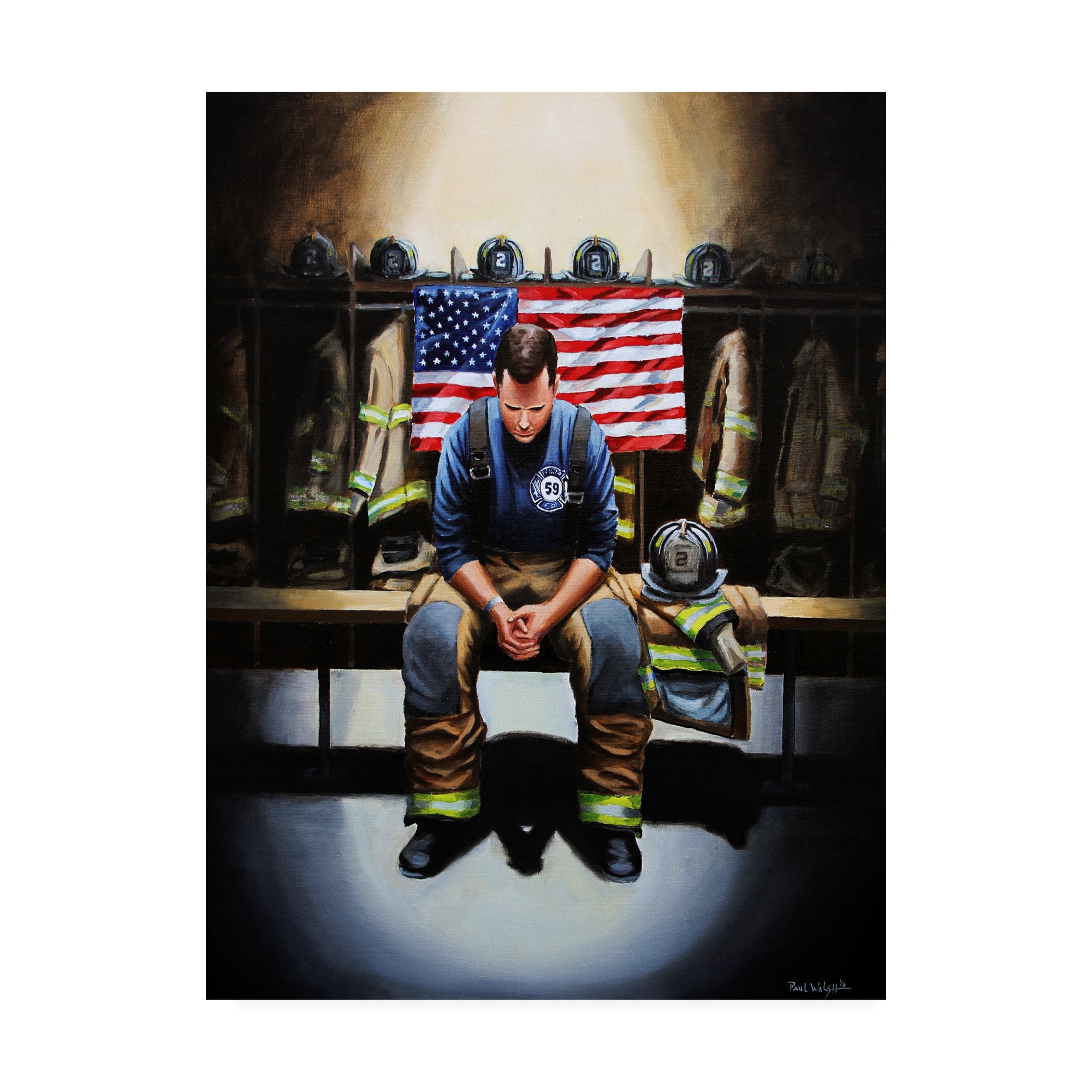 Trademark Fine Art 'Praying Firefighter' Canvas Art by Paul Walsh