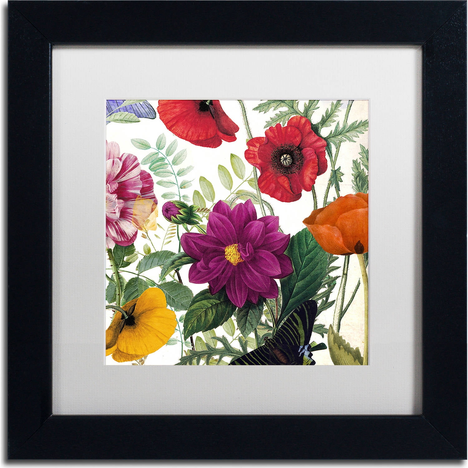 Colorful Floral Acrylic Painting on Canvas with Black Frame