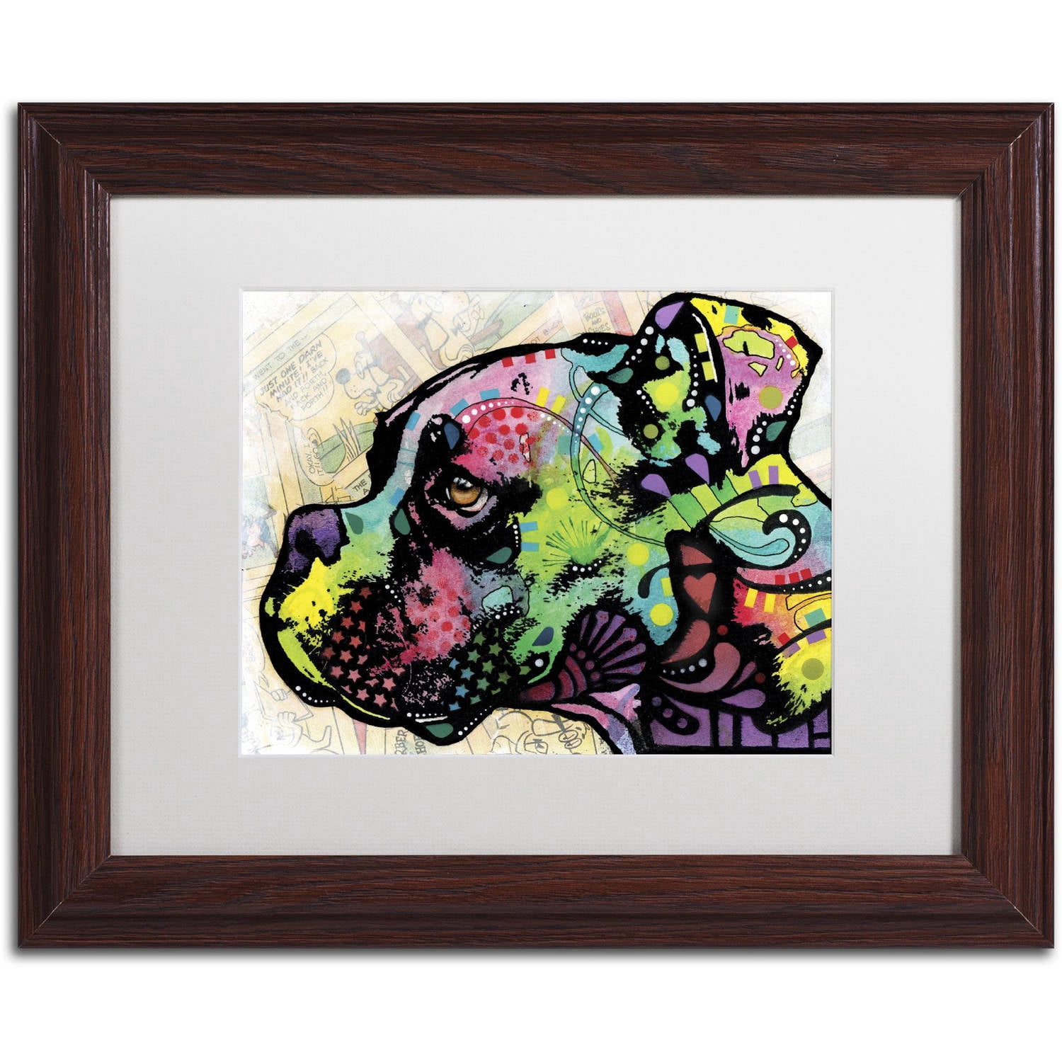 Trademark Fine Art "Profile Boxer Deco" Canvas Art by Dean Russo, White Matte, Wood Frame