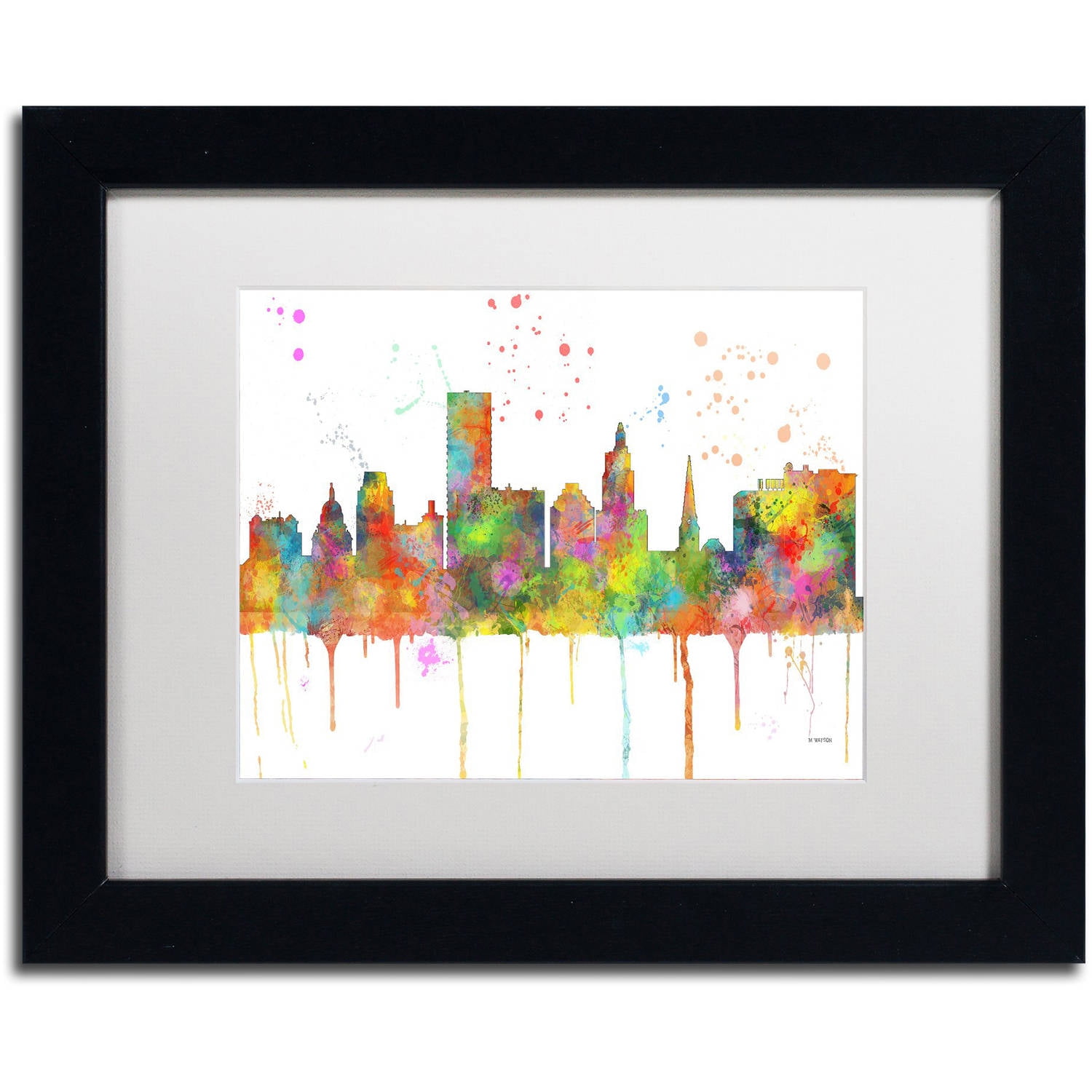 Trademark Fine Art "Providence RI Skyline Mclr-1" Canvas Art by Marlene Watson, White Matte, Black Frame