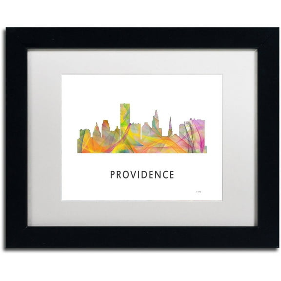 Trademark Fine Art 'Providence RI Skyline WB-1' Canvas Art by Marlene Watson, White Matte, Black Frame