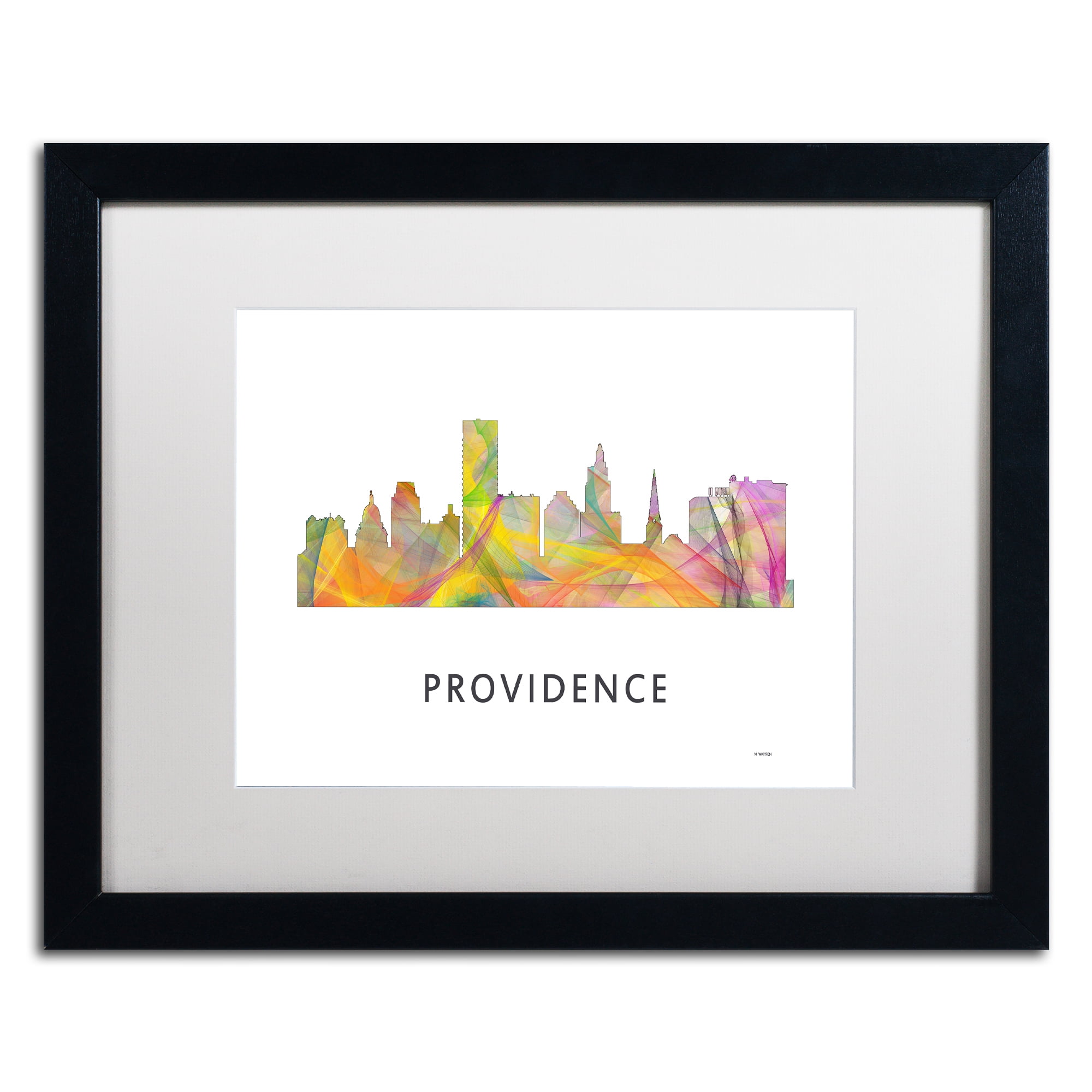 Trademark Fine Art 'Providence RI Skyline WB-1' Canvas Art by Marlene Watson, White Matte, Black Frame