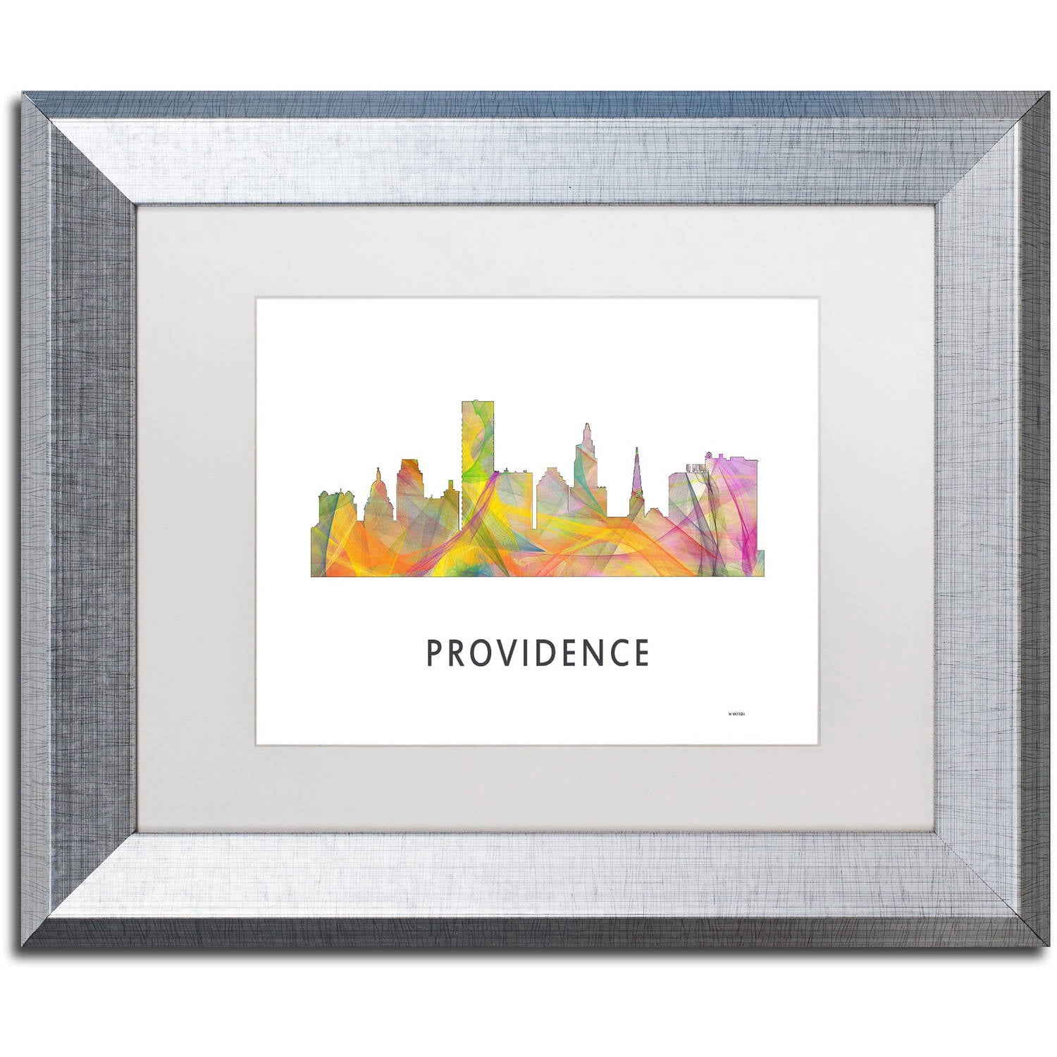 Trademark Fine Art 'Providence RI Skyline WB-1' Canvas Art by Marlene Watson, White Matte, Silver Frame