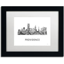 Trademark Fine Art 'Providence RI Skyline WB-BW' Canvas Art by Marlene Watson, White Matte, Black Frame