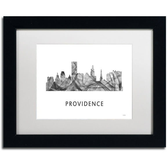 Trademark Fine Art 'Providence RI Skyline WB-BW' Canvas Art by Marlene Watson, White Matte, Black Frame