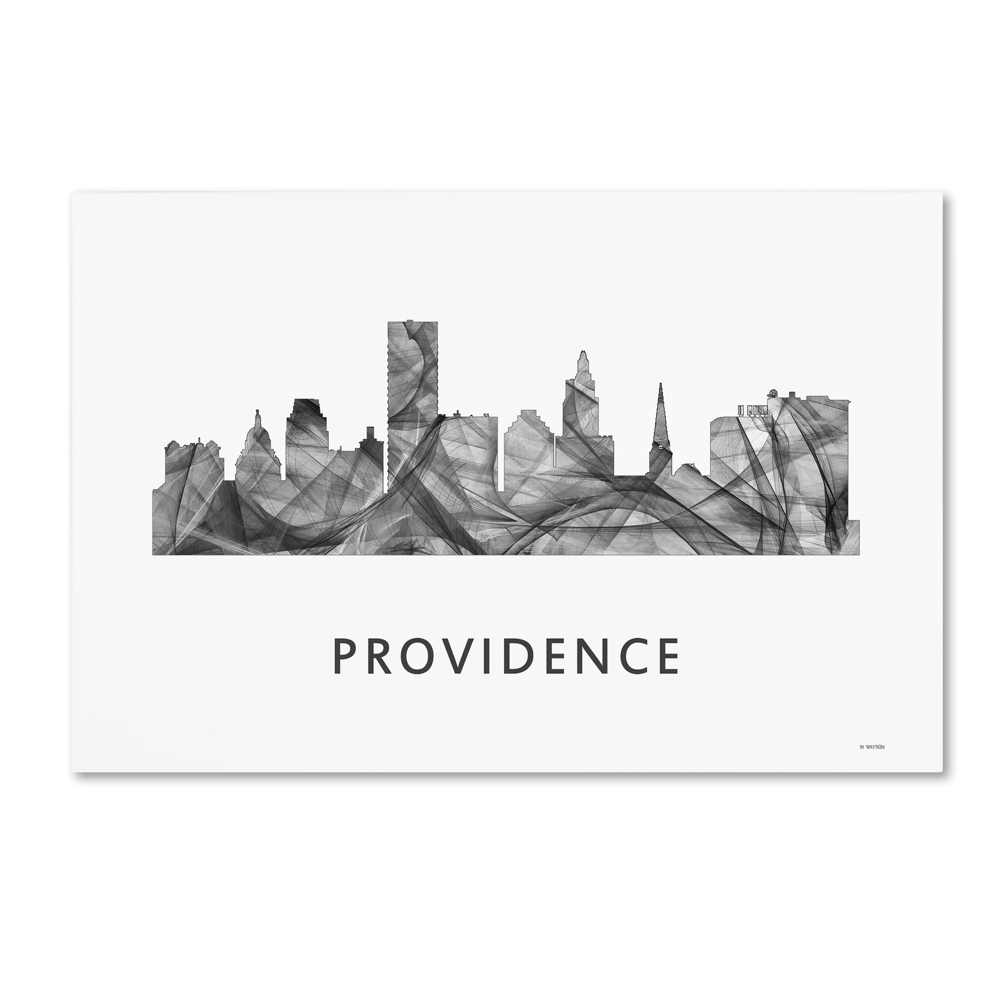 Trademark Fine Art 'Providence Rhode Island Skyline WB-BW' Canvas Art by Marlene Watson