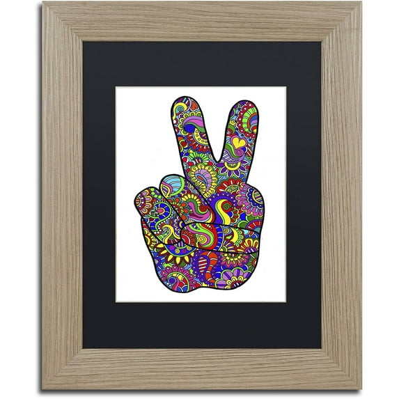 Trademark Fine Art "Psychedelic Mehndi Peace Sign" Canvas Art by Kathy G. Ahrens, Black Matte, Birch Frame