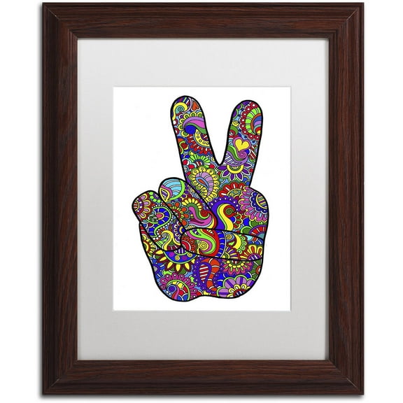 Trademark Fine Art "Psychedelic Mehndi Peace Sign" Canvas Art by Kathy G. Ahrens, White Matte, Wood Frame