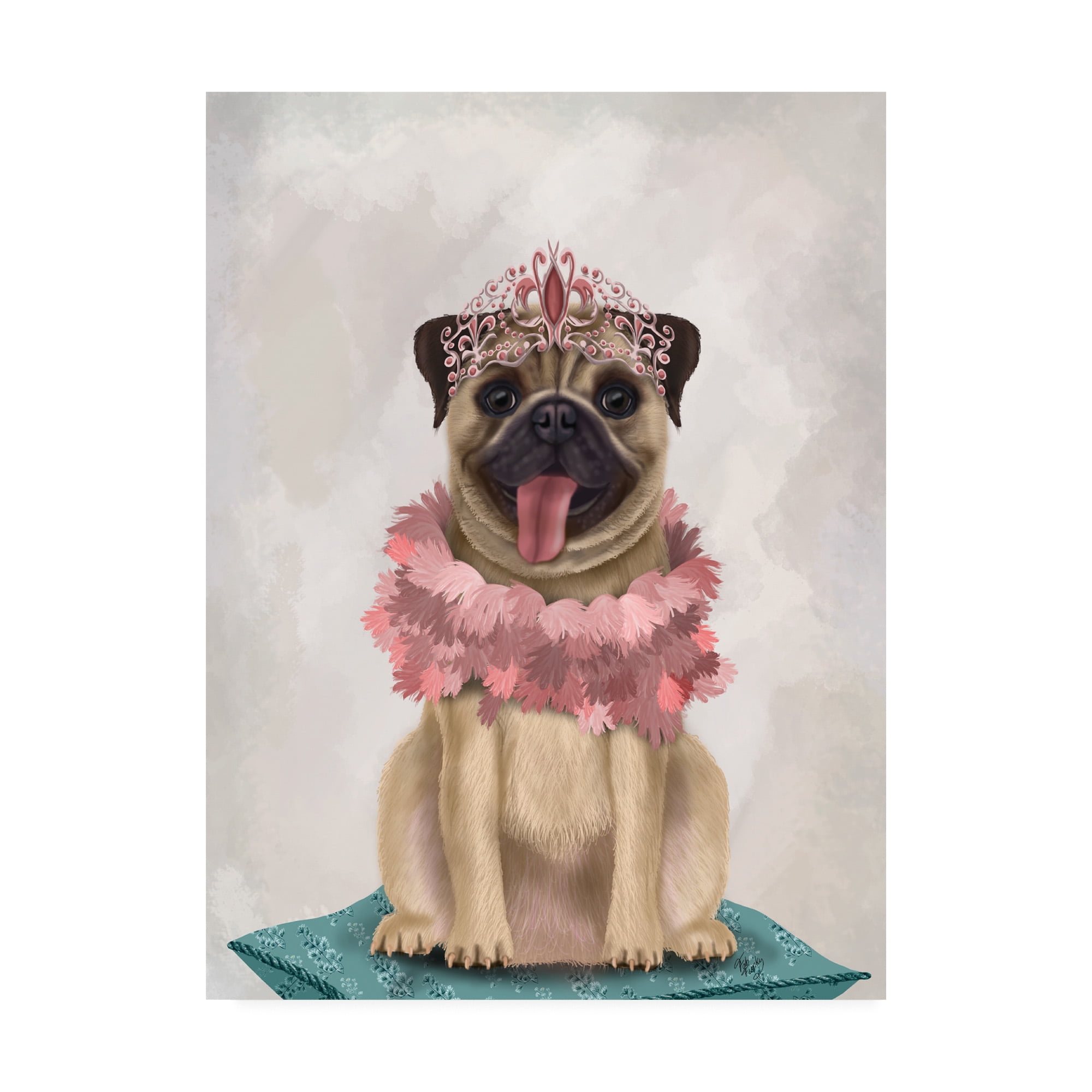 Trademark Fine Art 'Pug Princess On Cushion' Canvas Art by Fab Funky