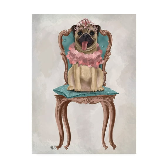 Trademark Fine Art 'Pug Princess on Chair' Canvas Art by Fab Funky