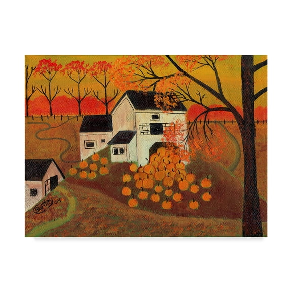 Trademark Fine Art 'Pumpkin Barn Autumn Folk Art' Canvas Art by Cheryl Bartley