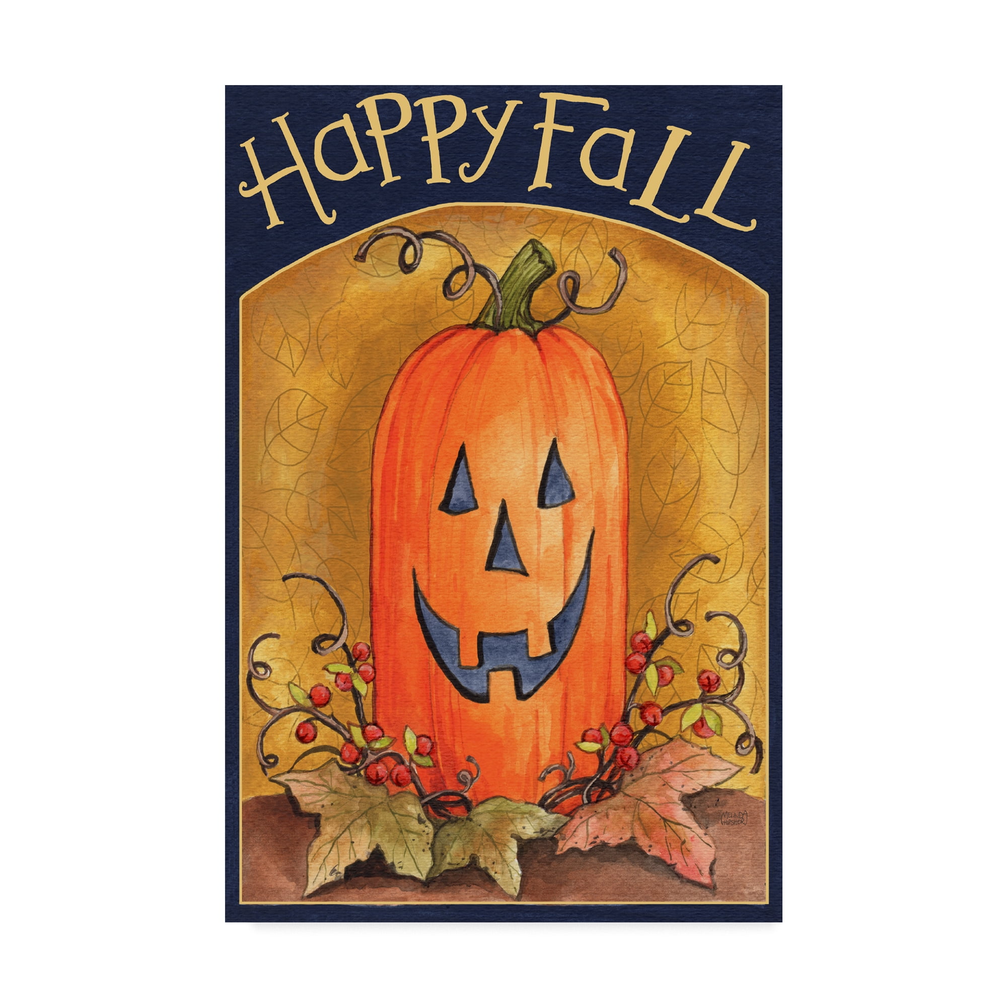 Happy Fall Pumpkin Face Seasonal Canvas Art, 16 x 24