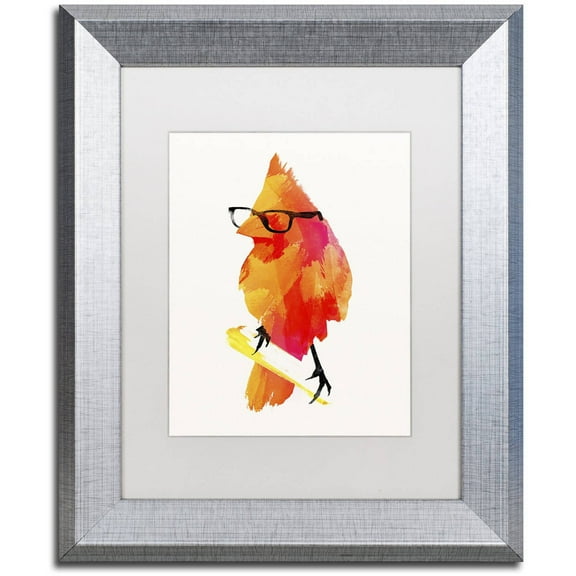 Trademark Fine Art 'Punk Birdy' Canvas Art by Robert Farkas, White Matte, Silver Frame