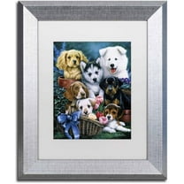 Trademark Fine Art 'Puppies' Canvas Art by Jenny Newland, White Matte, Silver Frame