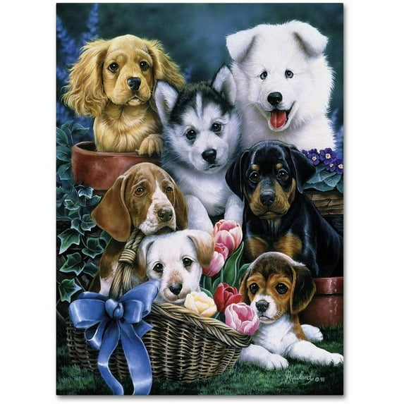Trademark Fine Art 'Puppies' Canvas Art by Jenny Newland