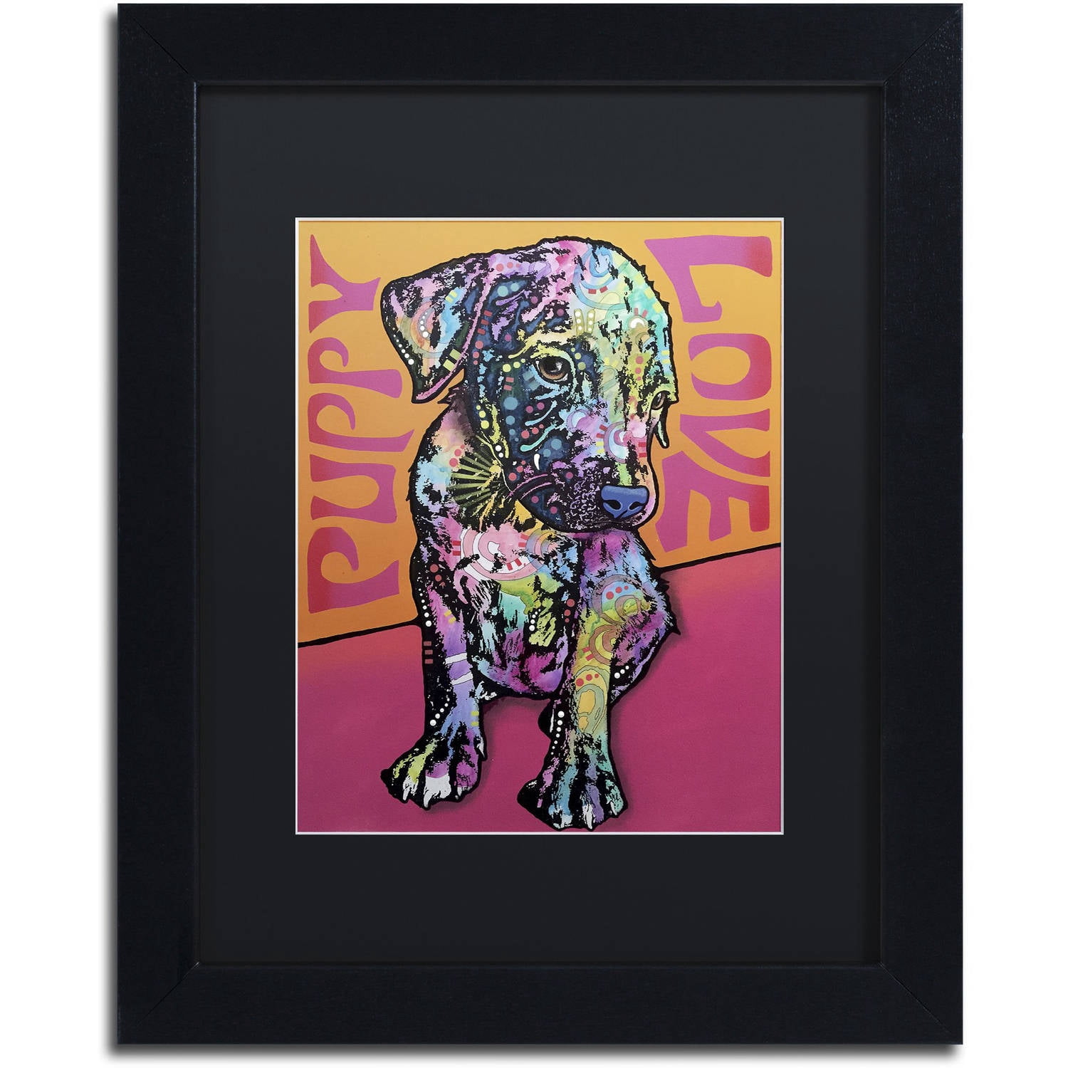 Trademark Fine Art 'Puppy Love' Canvas Art by Dean Russo, Black Matte, Black Frame
