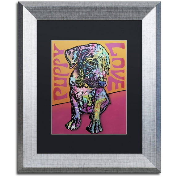 Trademark Fine Art 'Puppy Love' Canvas Art by Dean Russo, Black Matte, Silver Frame