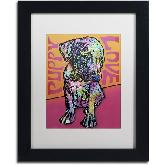 Trademark Fine Art 'Puppy Love' Canvas Art by Dean Russo, White Matte, Black Frame