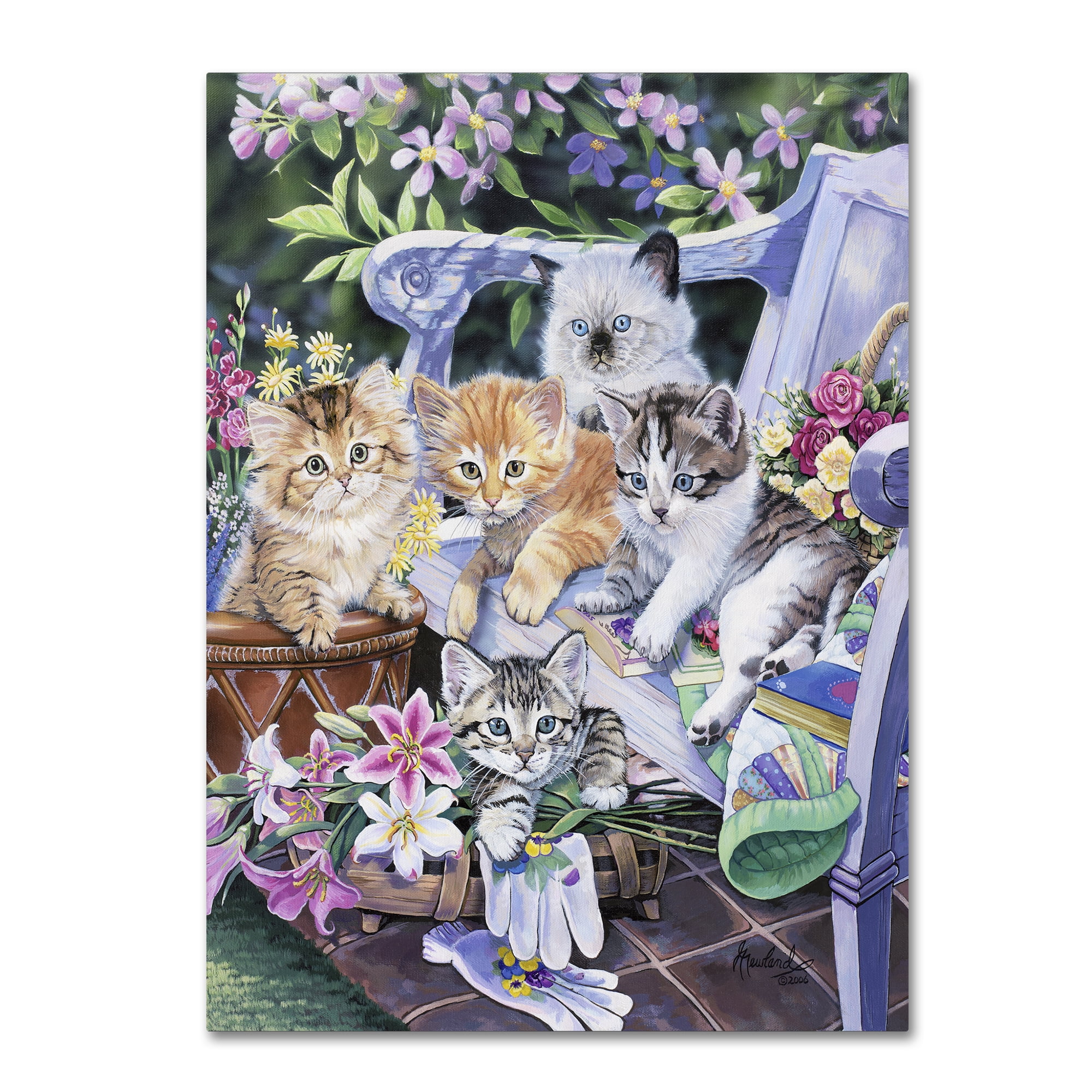 Trademark Fine Art 'Purfect Gardening Buddies' Canvas Art by Jenny Newland