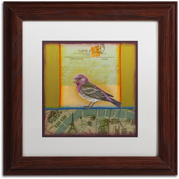 Trademark Fine Art 'Purple Finch' Canvas Art by Rachel Paxton, White Matte, Wood Frame