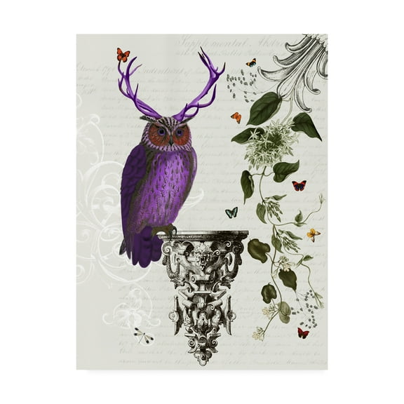 Trademark Fine Art 'Purple Owl With Antlers' Canvas Art by Fab Funky