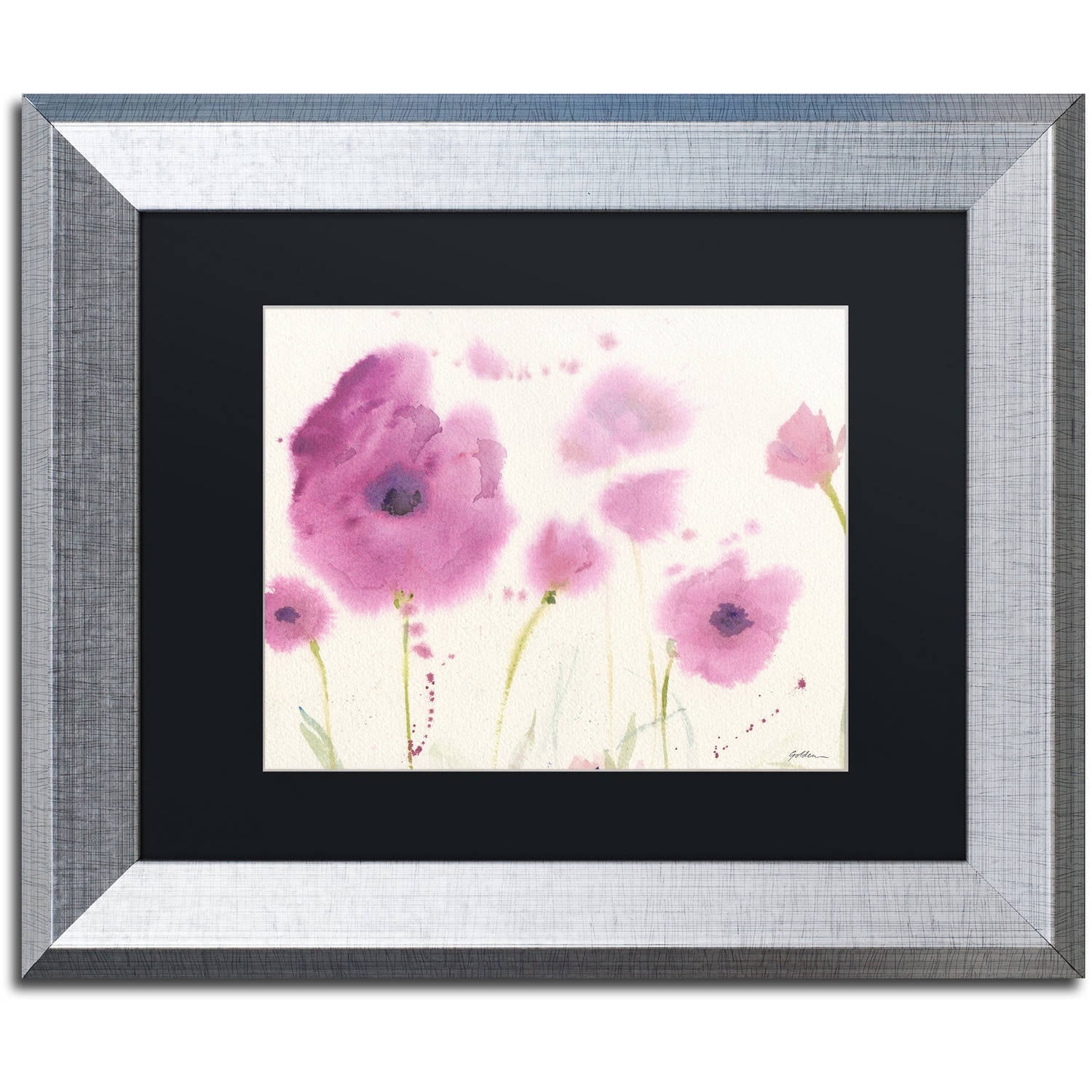 Trademark Fine Art "Purple Poppies" Canvas Art by Sheila Golden, Black Matte, Silver Frame