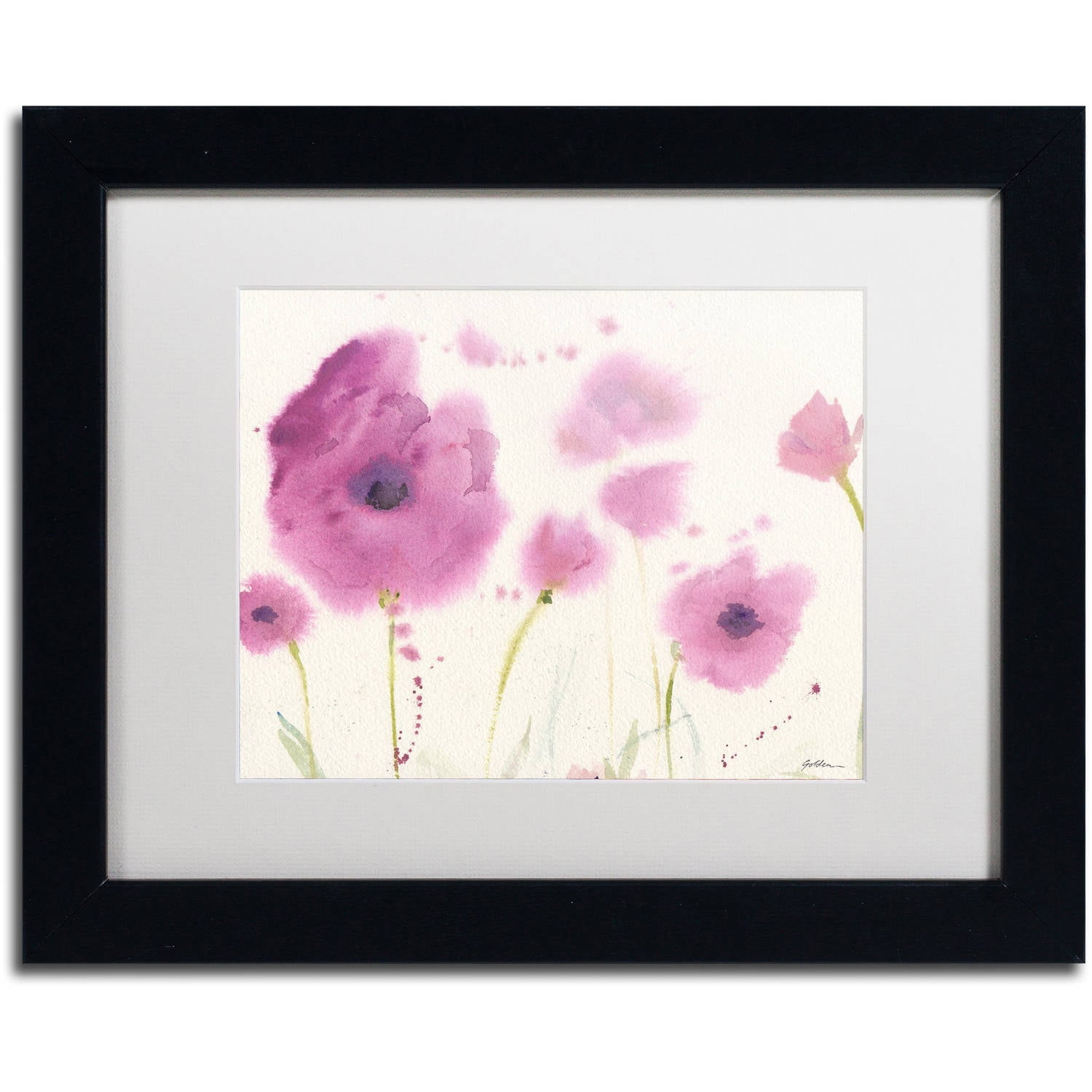 Trademark Fine Art "Purple Poppies" Canvas Art by Sheila Golden, White Matte, Black Frame