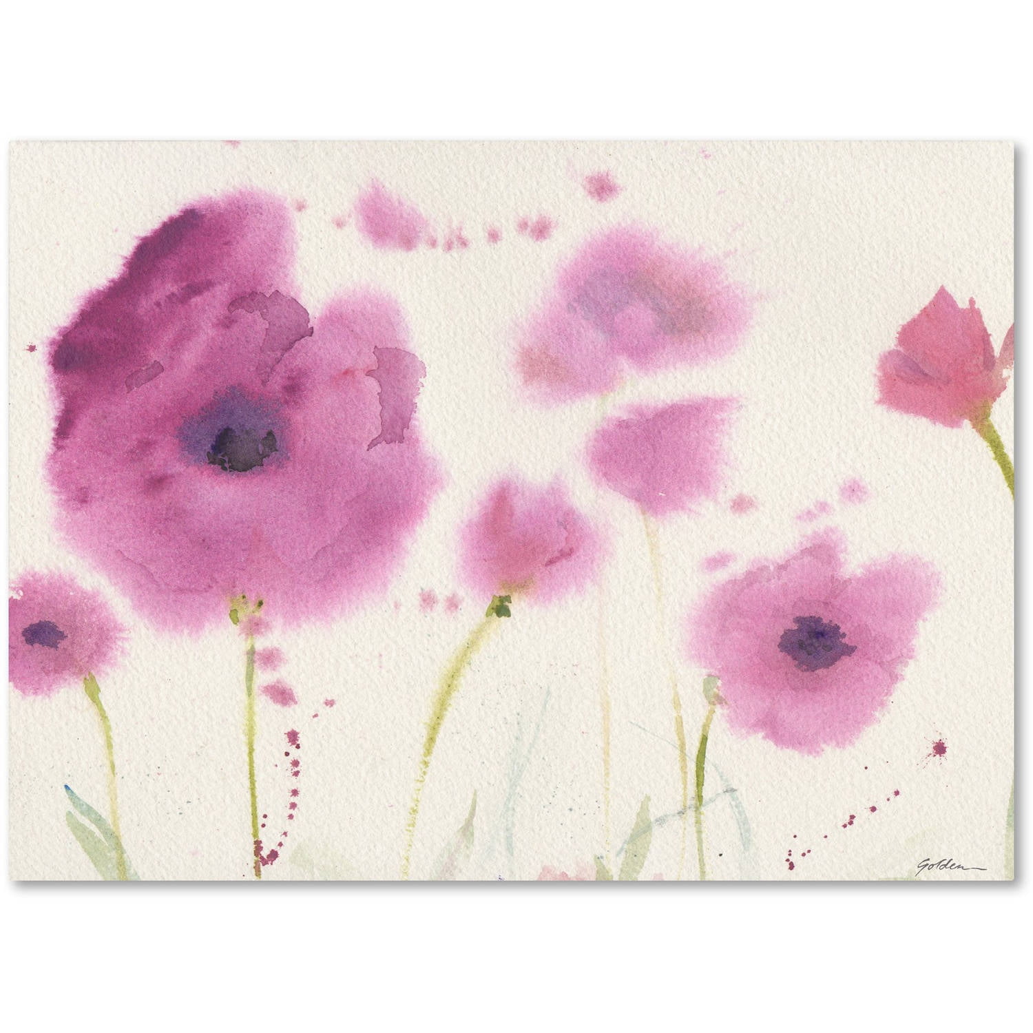 Purple Floral Canvas Art Print with Wooden Frame