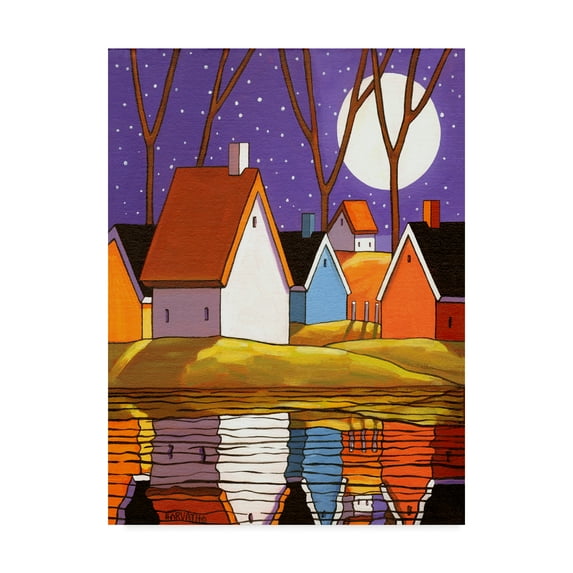 Trademark Fine Art 'Purple Sky And Stars Cottages' Canvas Art by Cathy Horvath-Buchanan