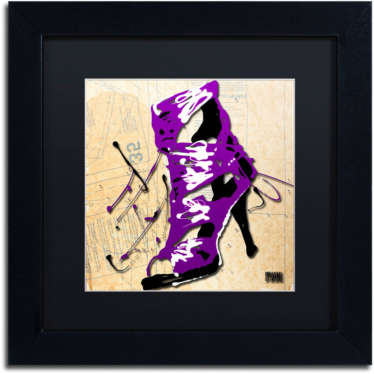 Trademark Fine Art "Purple Strap Boot" Canvas Art by Roderick Stevens, Black Matte, Black Frame