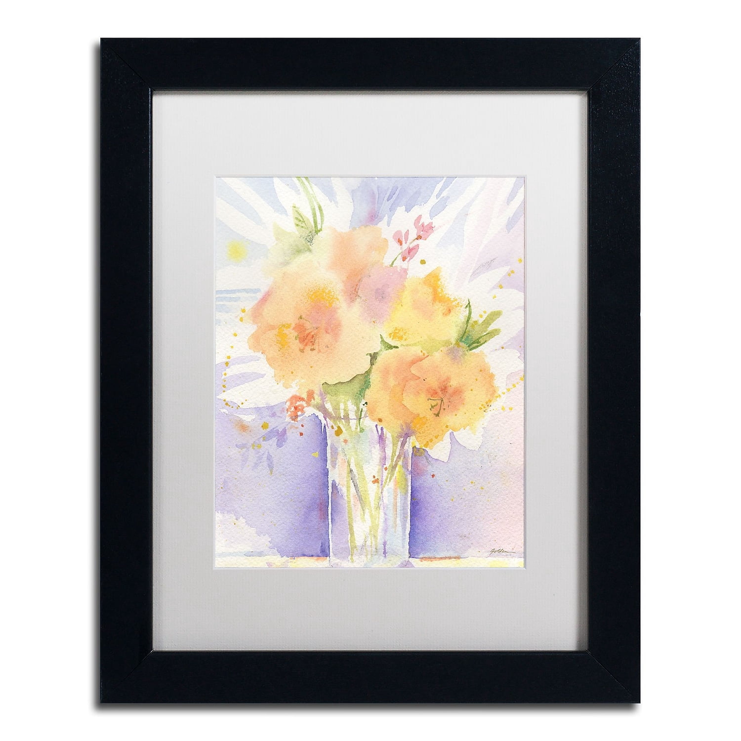 Trademark Fine Art "Purple Vase Reflection" Canvas Art by Sheila Golden White Matte, Black Frame