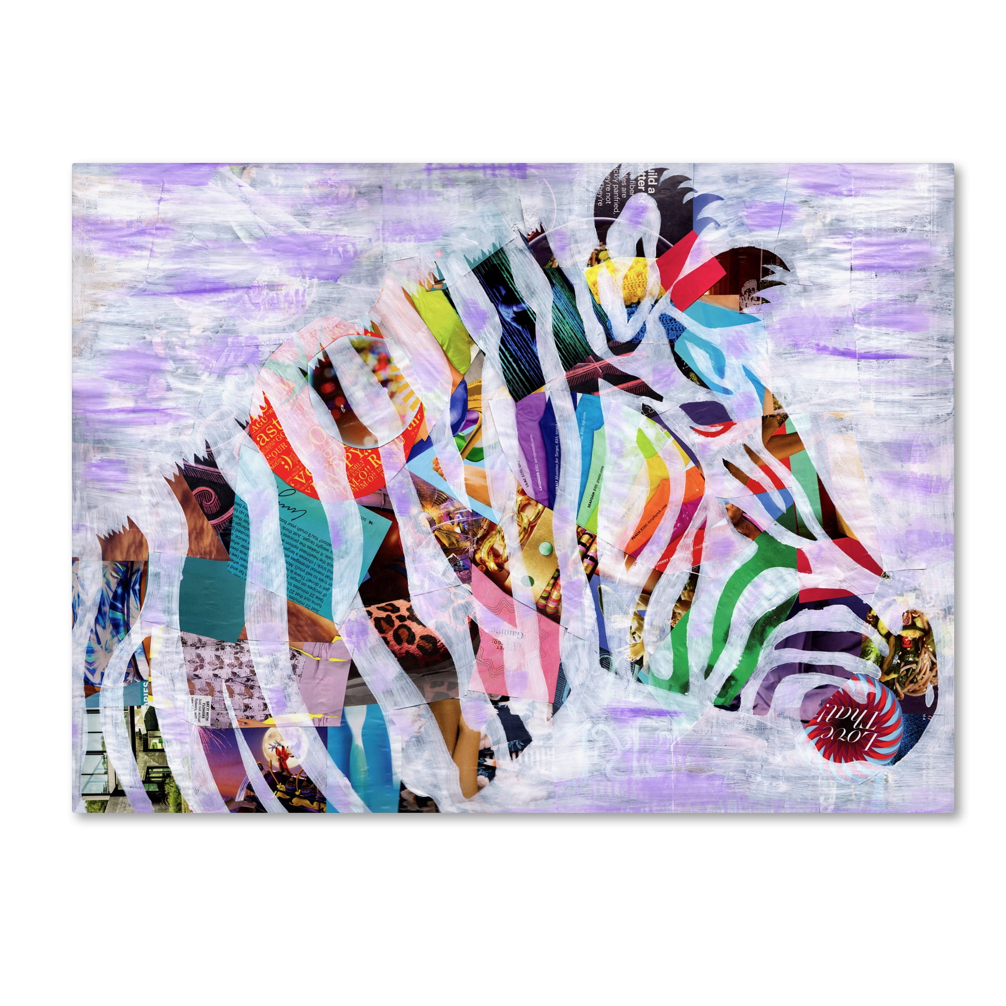 Colorful Zebra Collage Canvas Art in Purple and White