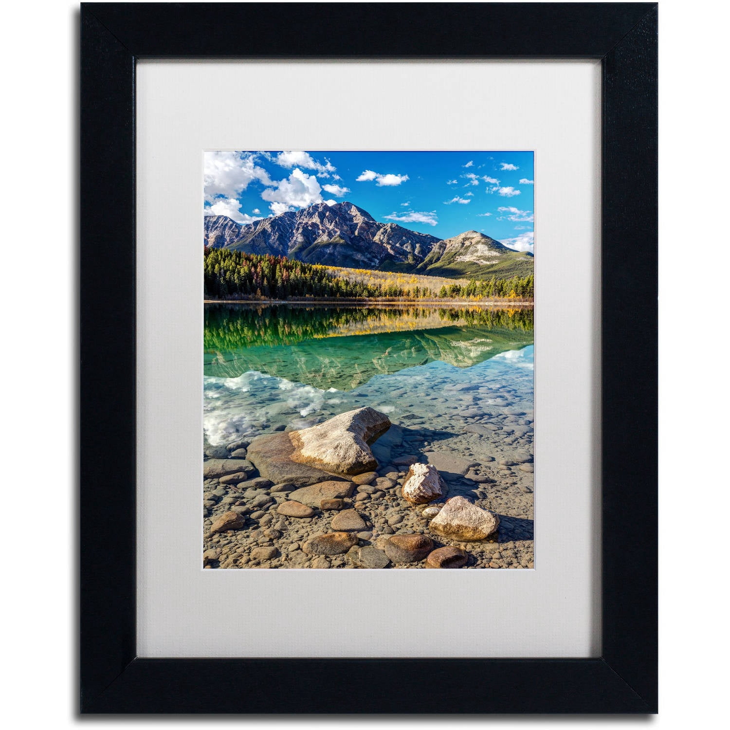 Trademark Fine Art 'Pyramid Mountain Reflection' Canvas Art by Pierre Leclerc, White Matte, Black Frame