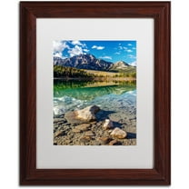 Trademark Fine Art 'Pyramid Mountain Reflection' Canvas Art by Pierre Leclerc, White Matte, Wood Frame