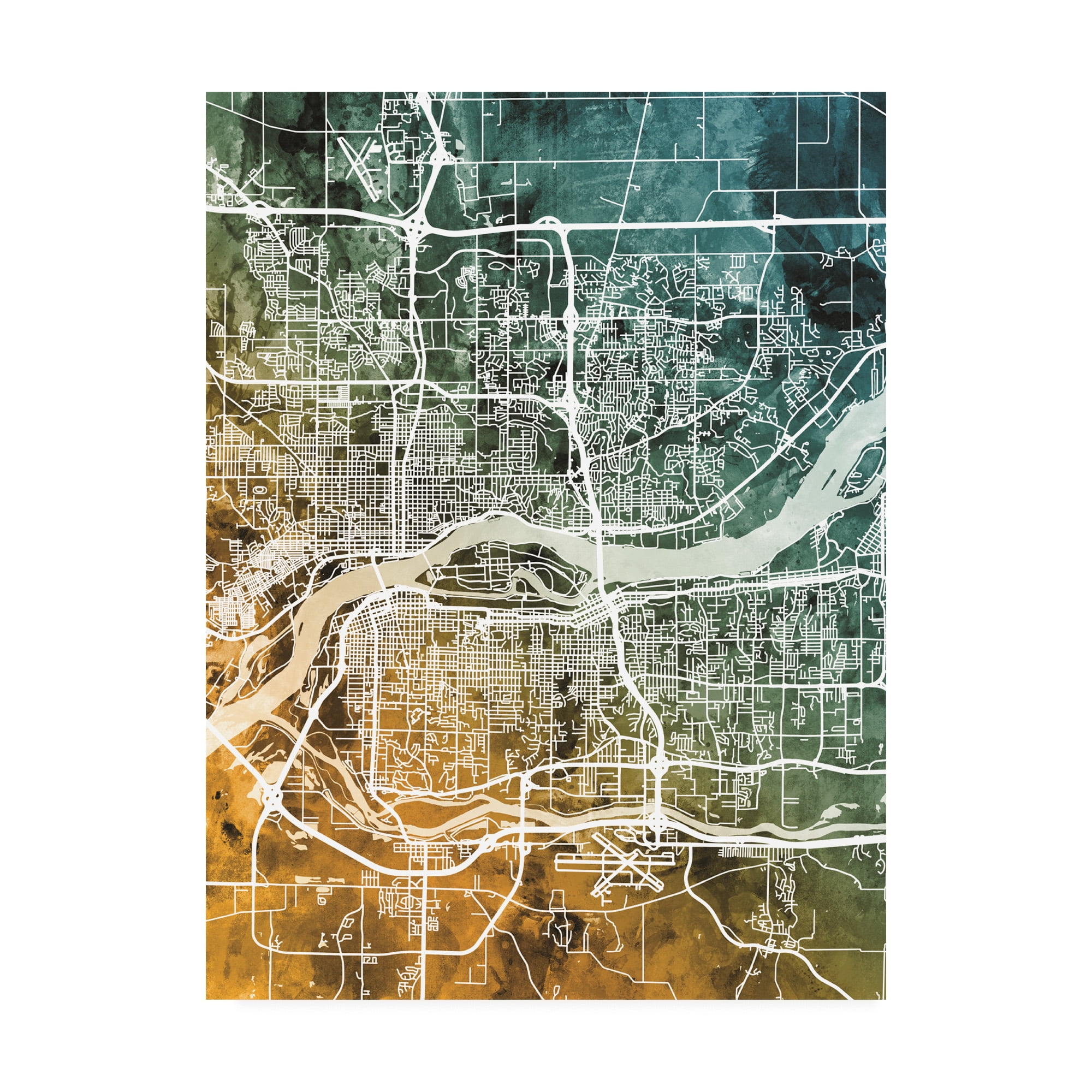 Trademark Fine Art 'Quad Cities Street Map Teal Orange' Canvas Art by Michael Tompsett