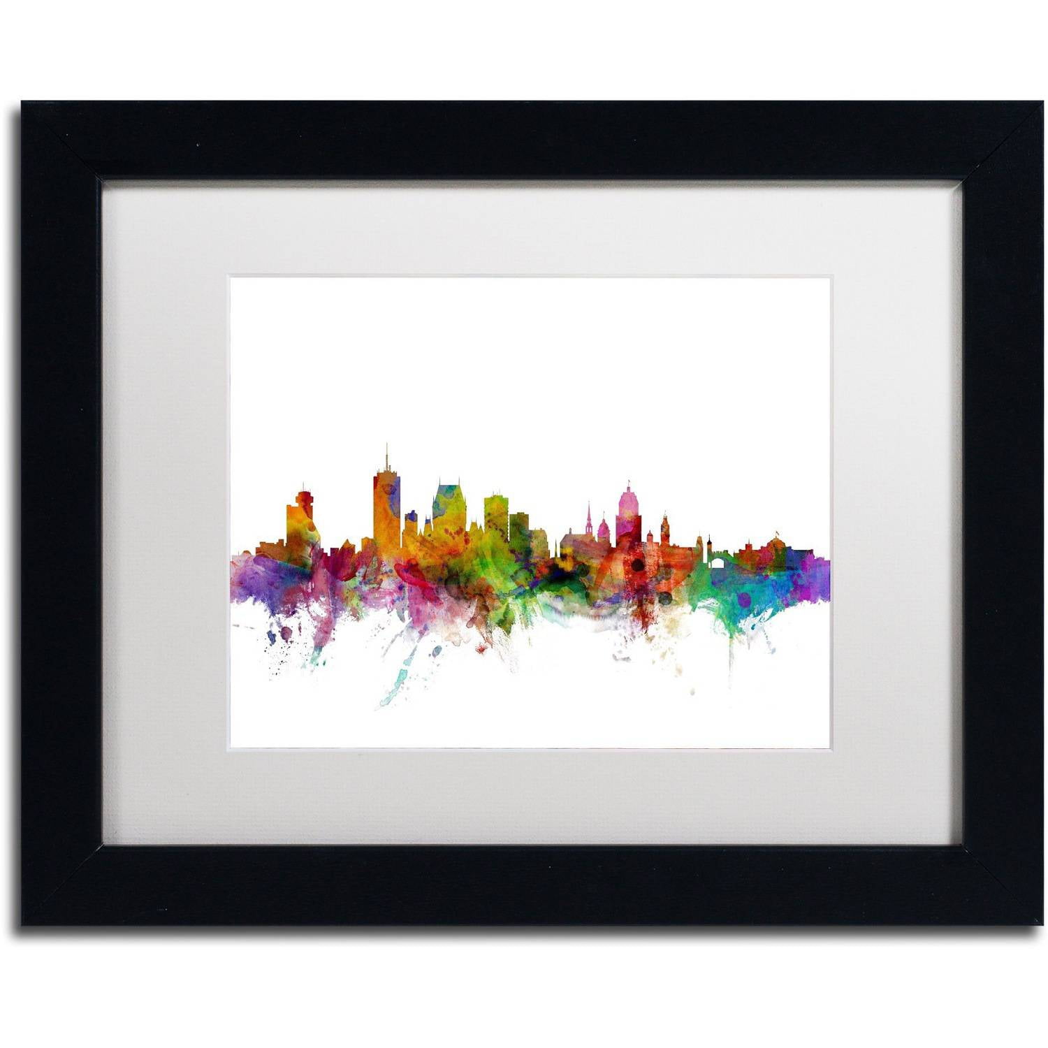 Trademark Fine Art "Quebec Canada Skyline" Canvas Art by Michael Tompsett White Matte, Black Frame