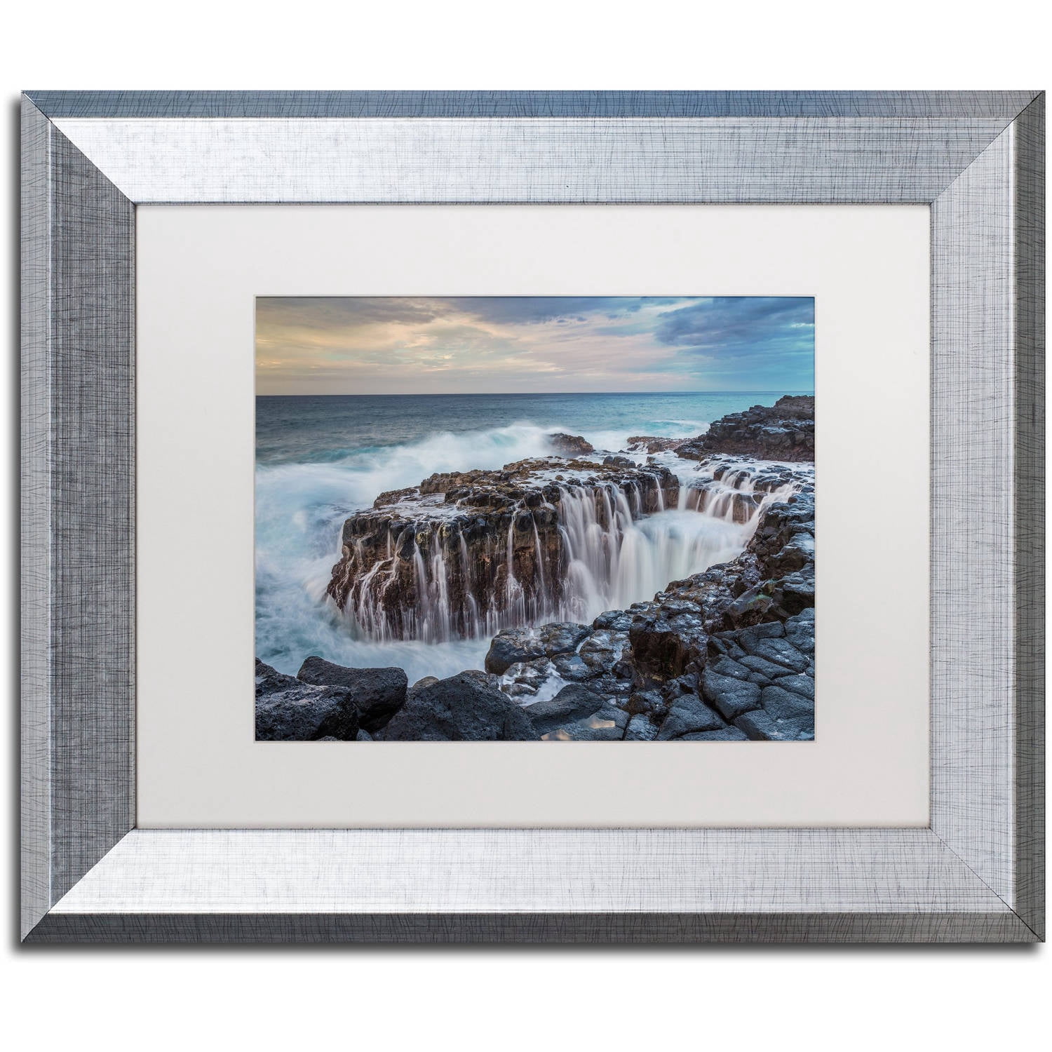 Trademark Fine Art 'Queen's Bath Kauai' Canvas Art by Pierre Leclerc, White Matte, Silver Frame
