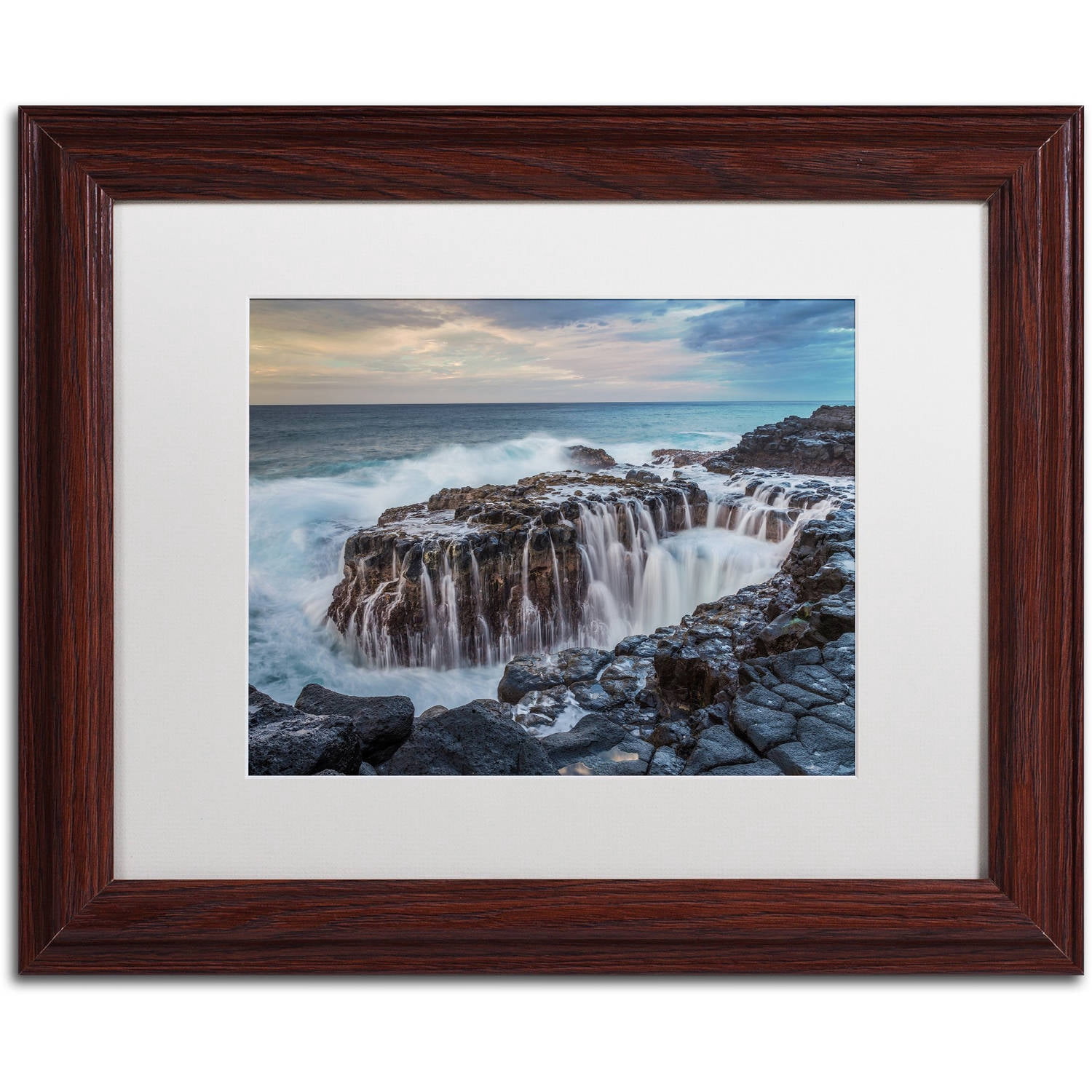 Trademark Fine Art 'Queen's Bath Kauai' Canvas Art by Pierre Leclerc, White Matte, Wood Frame