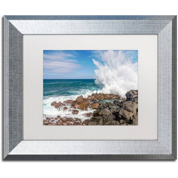 Trademark Fine Art 'Queen's Bath Wave' Canvas Art by Pierre Leclerc, White Matte, Silver Frame