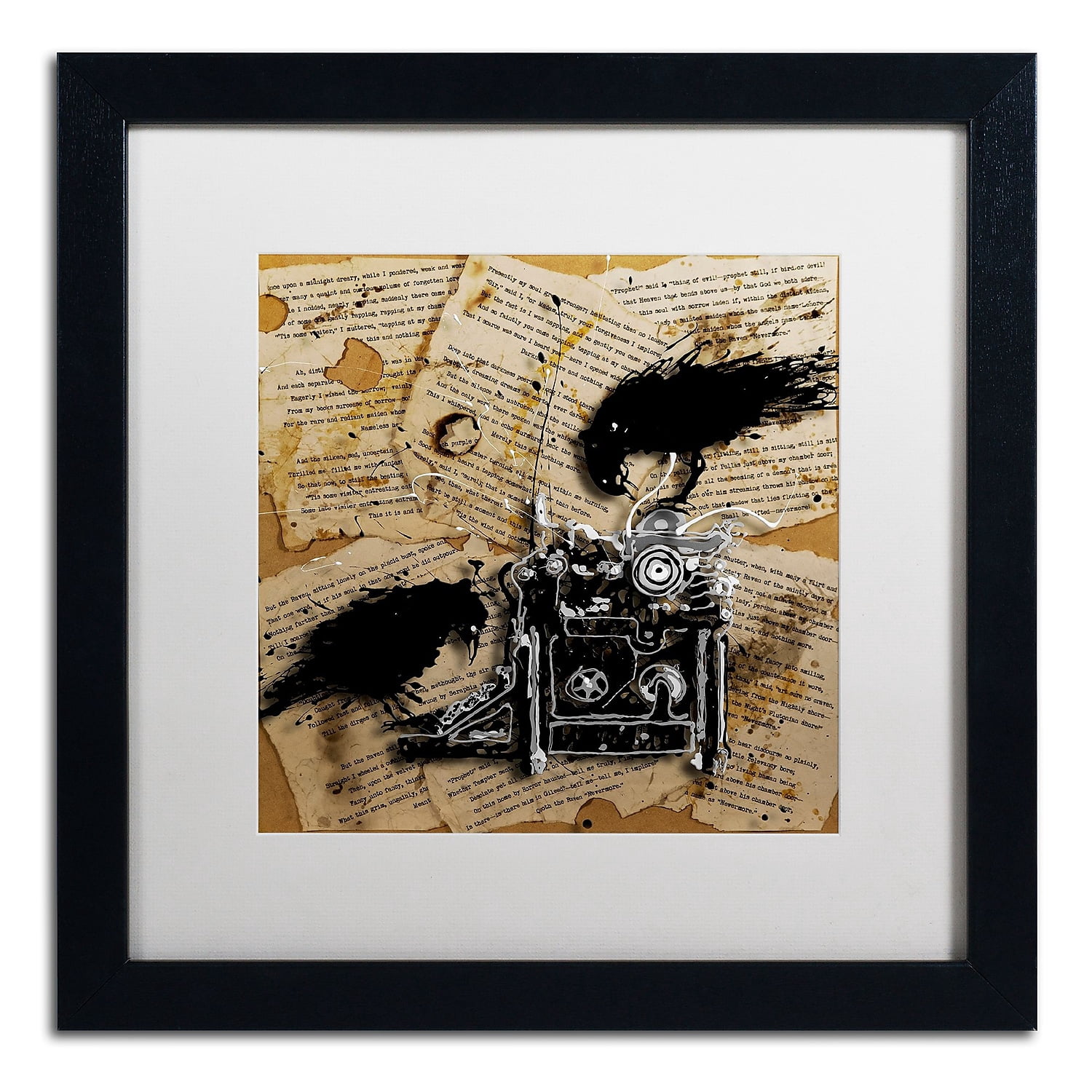 Trademark Fine Art "Quoth the Raven 1" Canvas Art by Roderick Stevens, White Matte, Black Frame