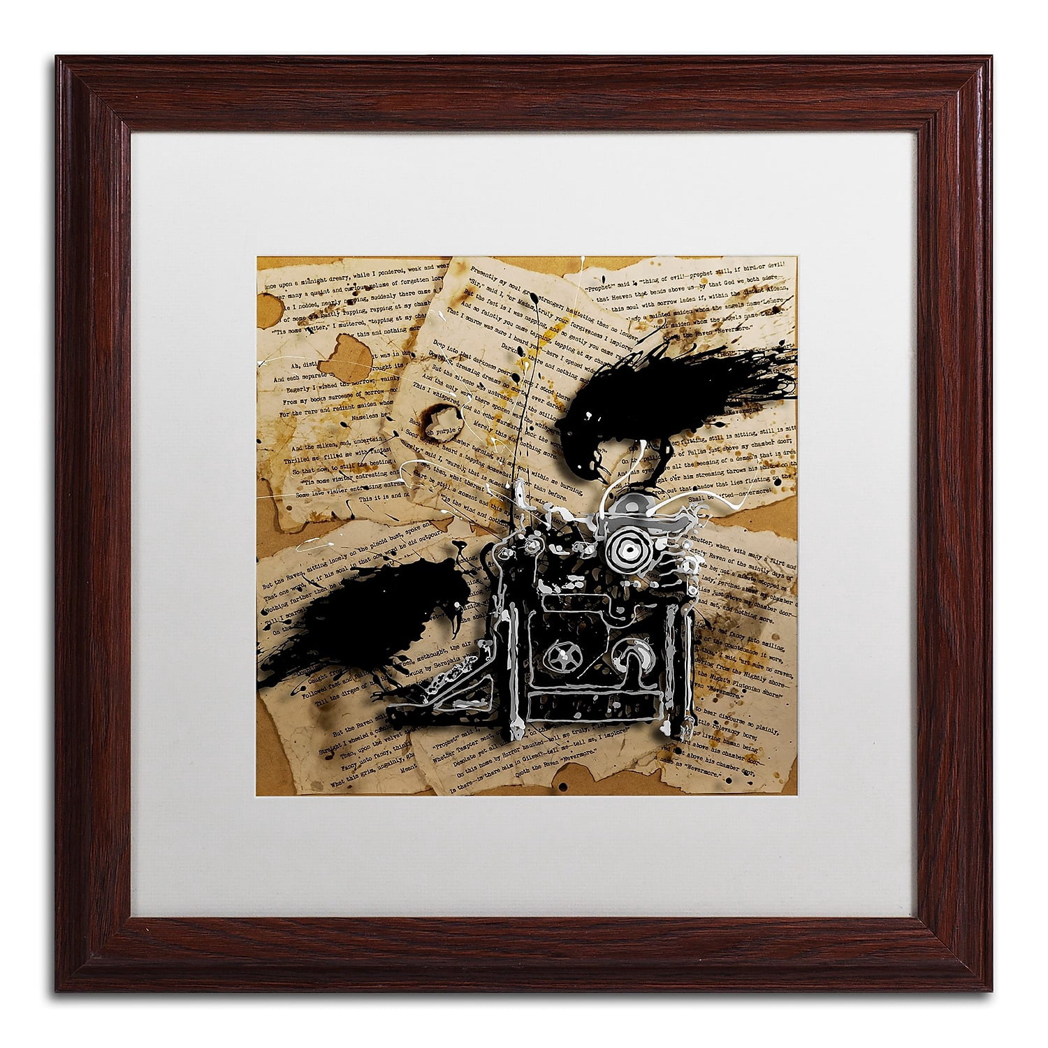 Trademark Fine Art "Quoth the Raven 1" Canvas Art by Roderick Stevens, White Matte, Wood Frame