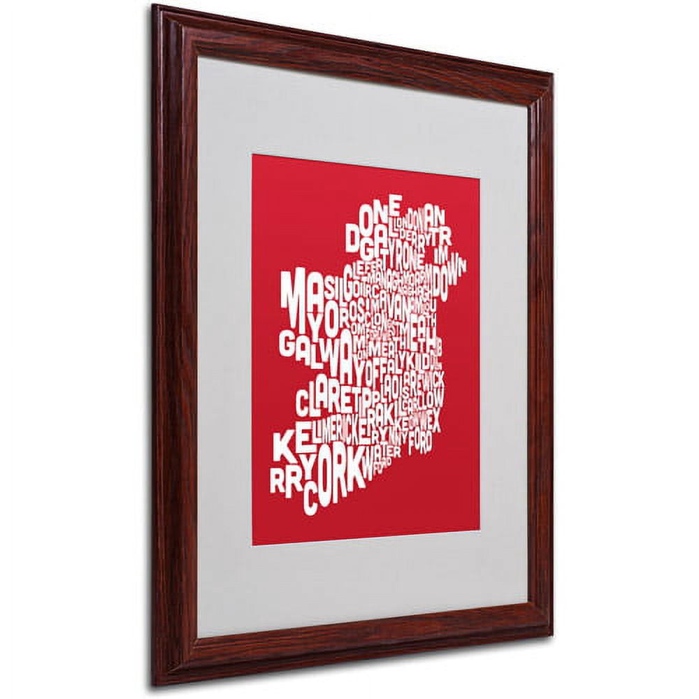 Trademark Fine Art "RED-Ireland Text Map" Matted Framed Art by Michael Tompsett