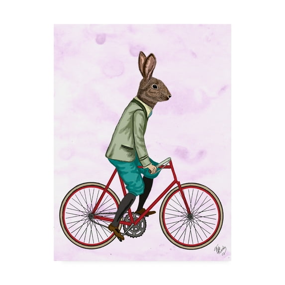 Trademark Fine Art 'Rabbit On Bike' Canvas Art by Fab Funky