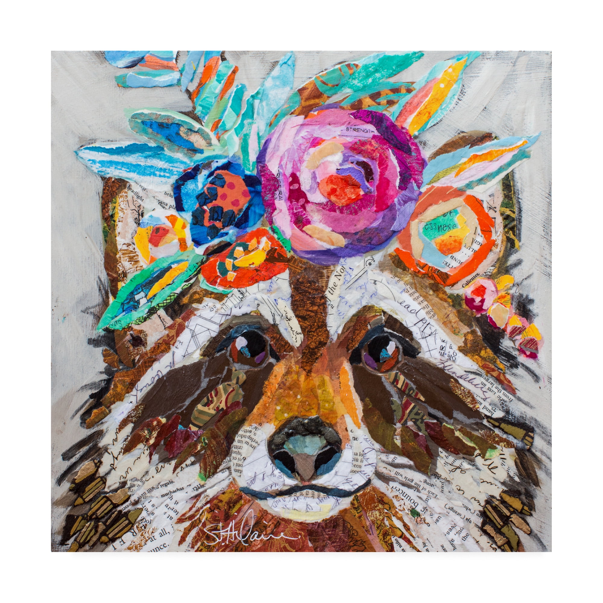Trademark Fine Art 'Raccoon Floral' Canvas Art by Elizabeth St. Hilaire
