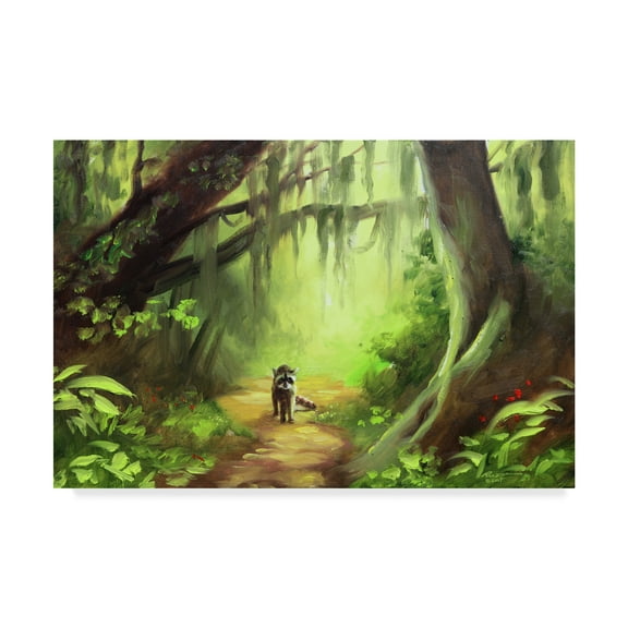 Trademark Fine Art 'Raccoon In The Path' Canvas Art by D Rusty Rust