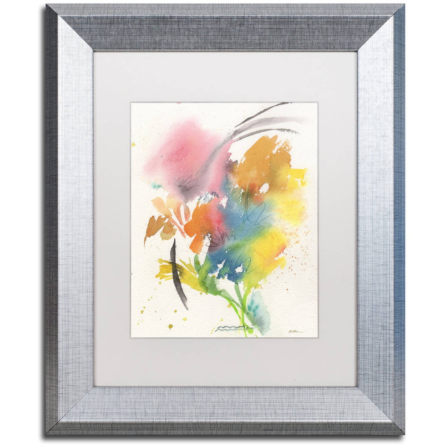Trademark Fine Art "Rainbow Bouquet" Canvas Art by Sheila Golden, White Matte, Silver Frame