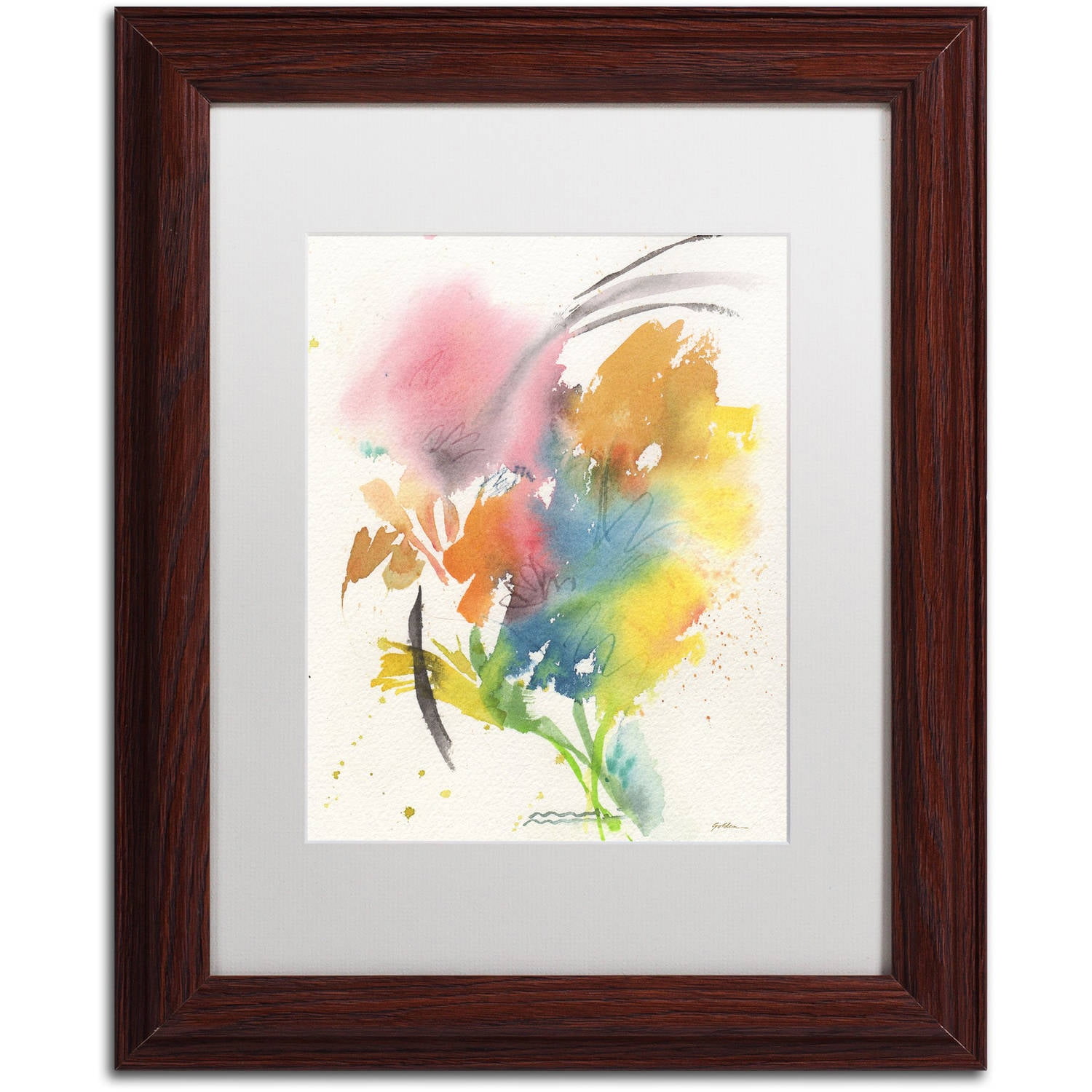 Trademark Fine Art "Rainbow Bouquet" Canvas Art by Sheila Golden, White Matte, Wood Frame