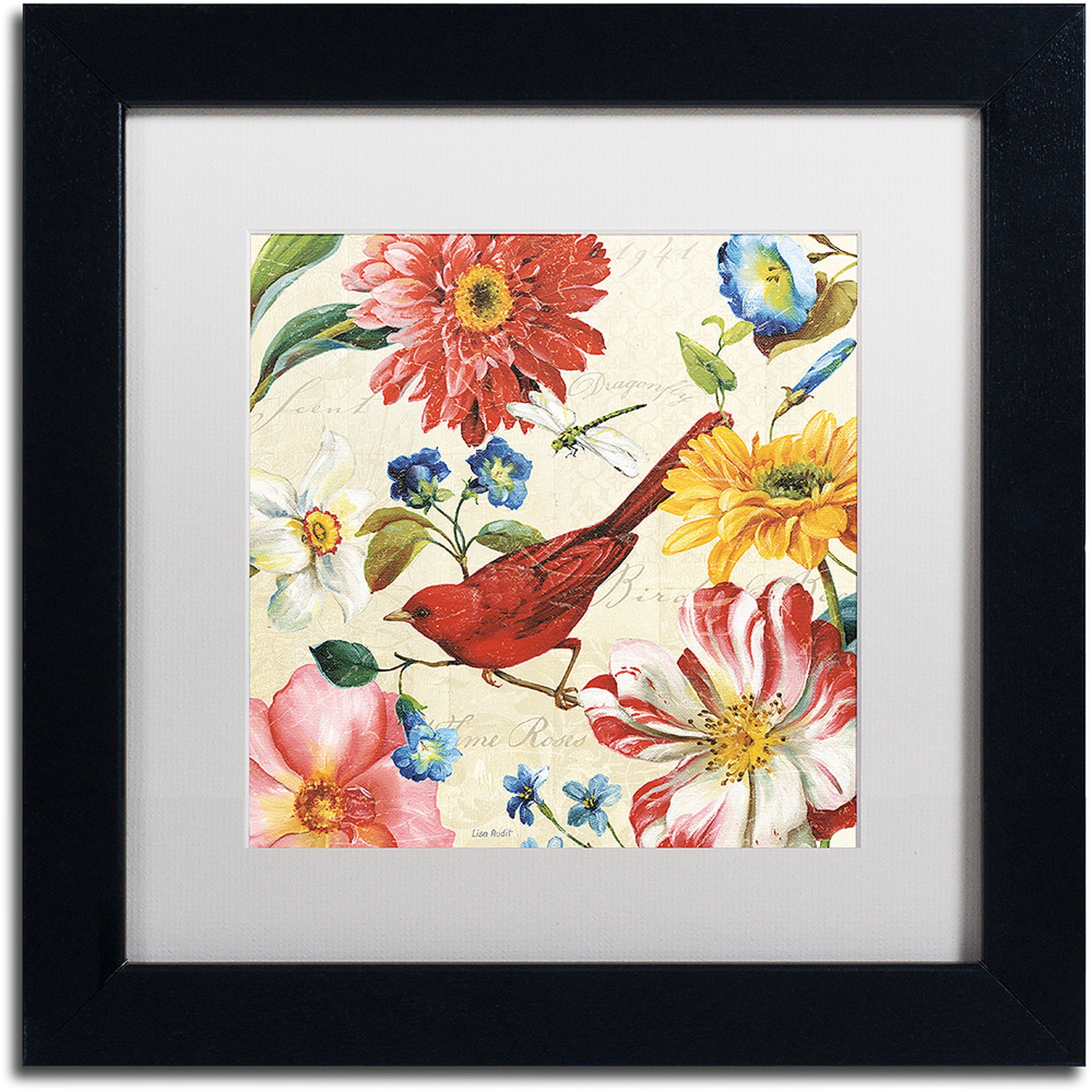 Trademark Fine Art "Rainbow Garden III Cream" Canvas Art by Lisa Audit, White Matte, Black Frame